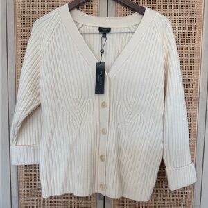 Talbots Pure Merino Wool Cream Ribbed Cardigan, Size M, NWT